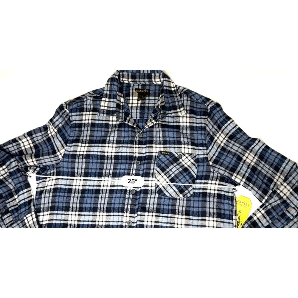 Stanley Workwear Flannel Button Up Blue Plaid Shirt Large 36" Sleeve Nwt — image 3 of 8